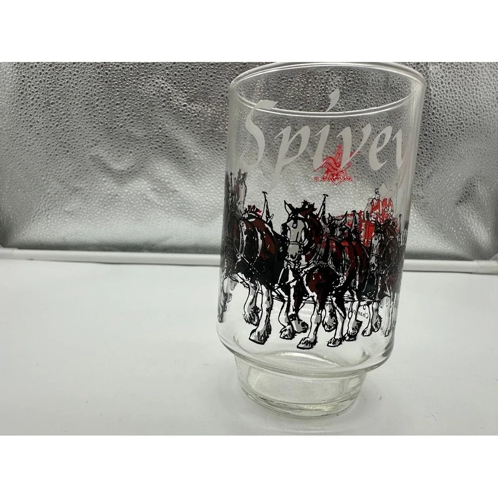 Vintage Budweiser Champion‎ Clydesdales Beer Glass Spivey Graphic Clear 16oz